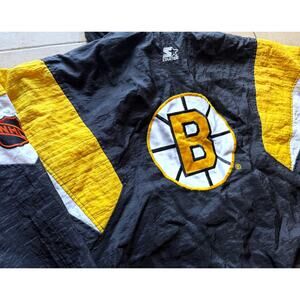 Boston Bruins 90s STARTER puffer Pullover 1/2 jacket M black gold NHL vintage